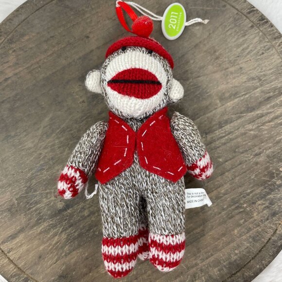 Sock Monkey Ornament Red Vest North Pole Trading Co. 2011 Collection Christmas - Picture 1 of 5